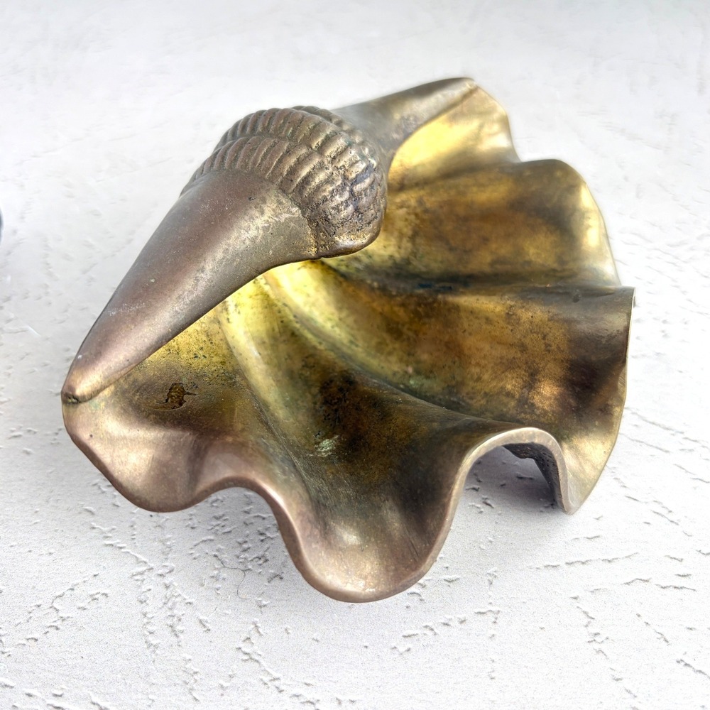 Vintage Solid Brass Seashell Trinket Dish Coastal Catchall Tray Conch Shell